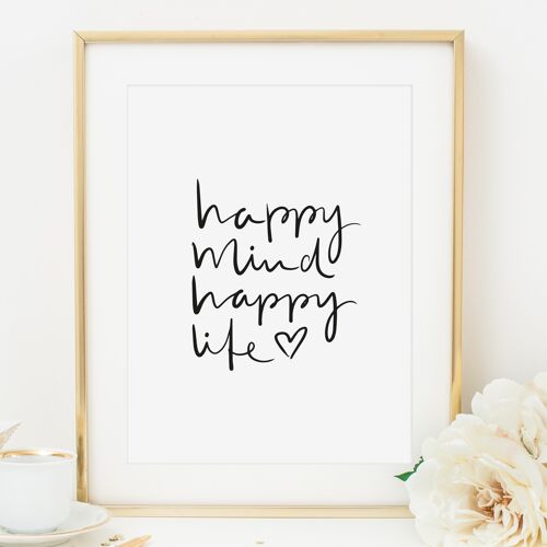 Poster 'Happy mind happy life' - DIN A3