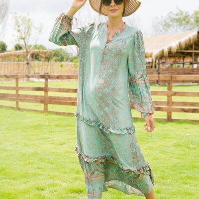 Long floral print shirt dress