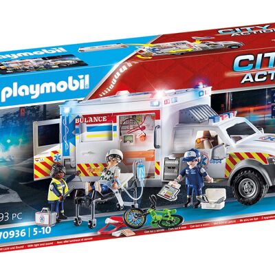 Playmobil 70936 City Action - Ambulancia estadounidense: Figura de vehículo de primeros auxilios - Juguetes para bebés y niños - A partir de 4 años