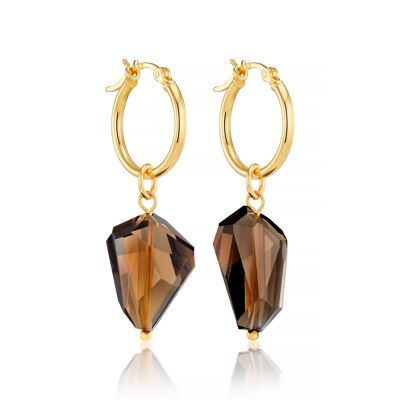 PENDIENTES DE ARO CON PIEDRA PRECIOSA DE CUARZO AHUMADO EN ORO VERMEIL