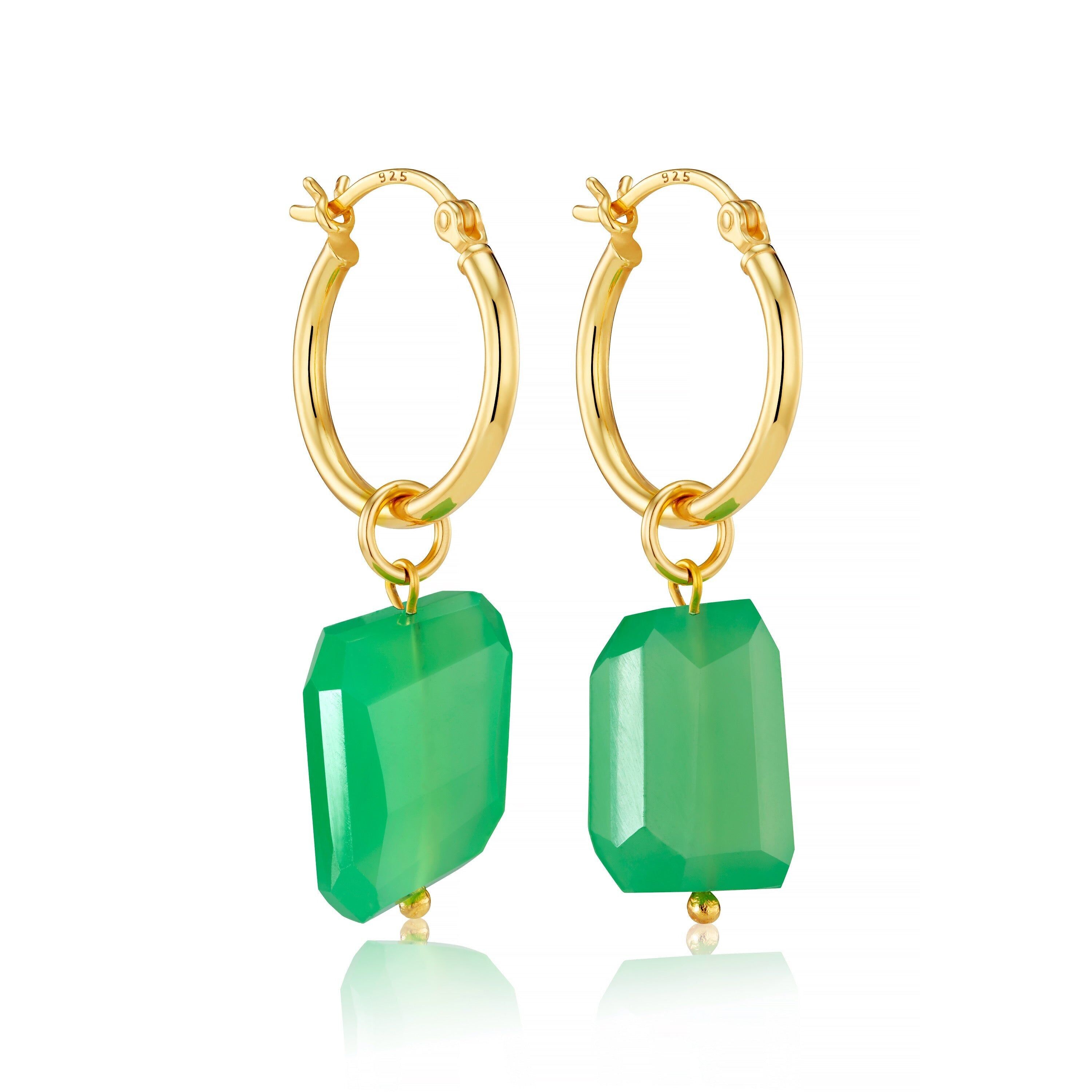 CHRYSOPRASE GEMSTONE HOOP EARRINGS IN GOLD VERMEIL