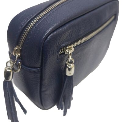 Borsa per macchina fotografica in pelle blu navy