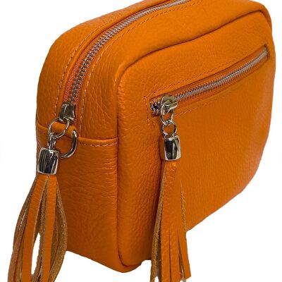 Borsa per macchina fotografica in pelle arancione brillante
