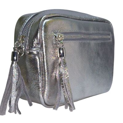 Sac photo en cuir argent métallisé