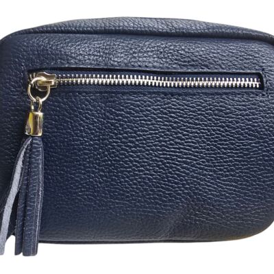Sac photo en cuir bleu marine