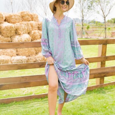 Long floral print shirt dress