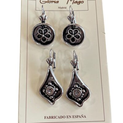 Lot de boucles d'oreilles dormeuses en argent antique 10µ