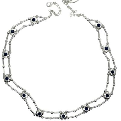 Gargantilla flores Sw en azul plata 10µ