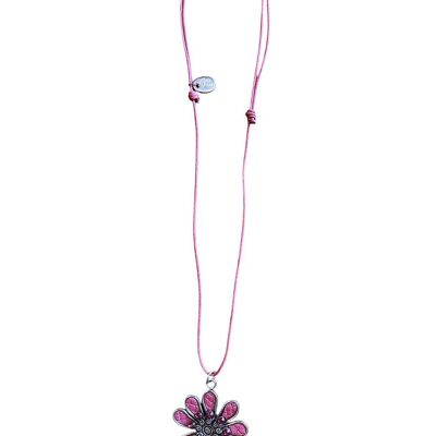 Long daisy necklace with pink SW crystal