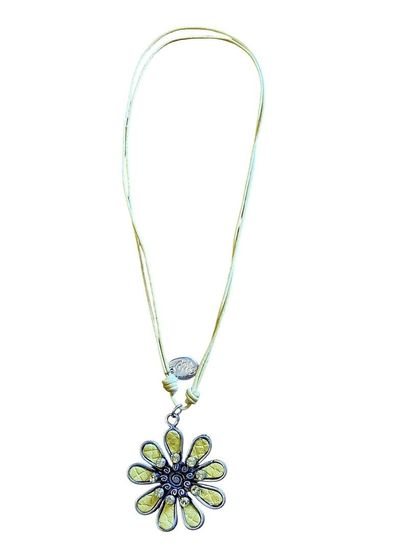 Collana lunga a forma di margherita con cristallo SW giallo