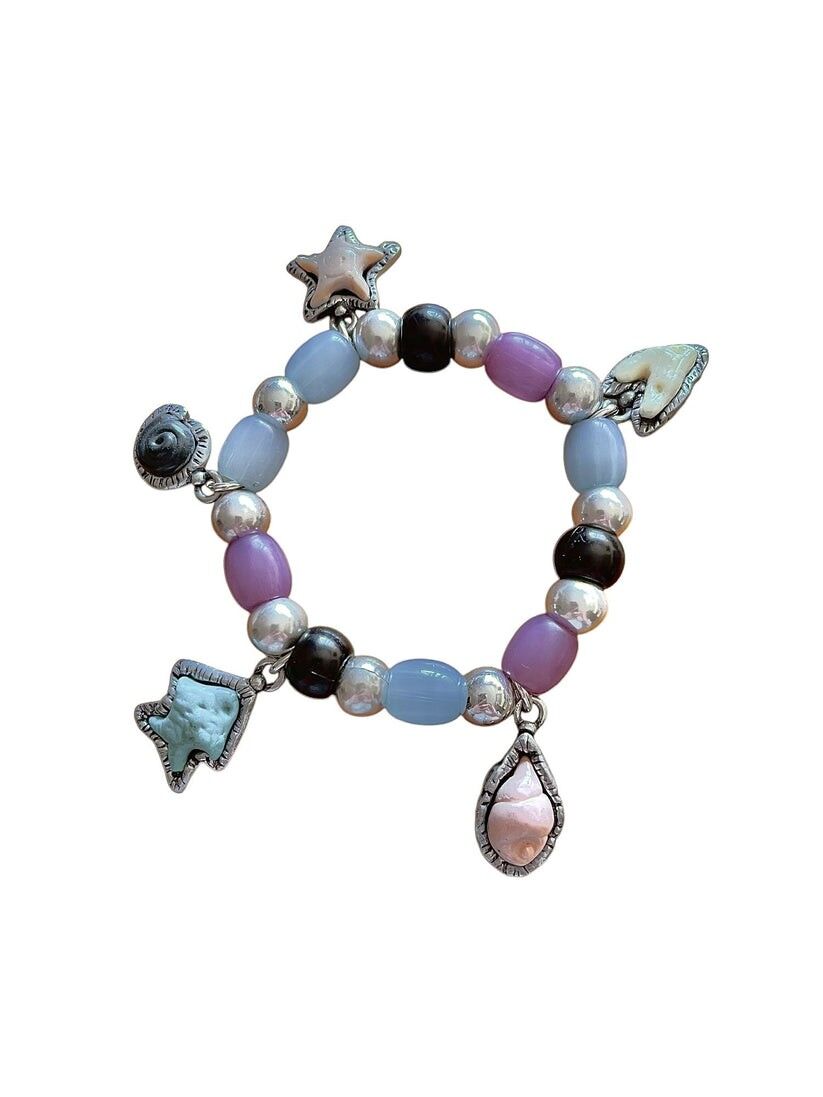 Marine elastisches Armband aus 10µ Silber und farbigen Harzen