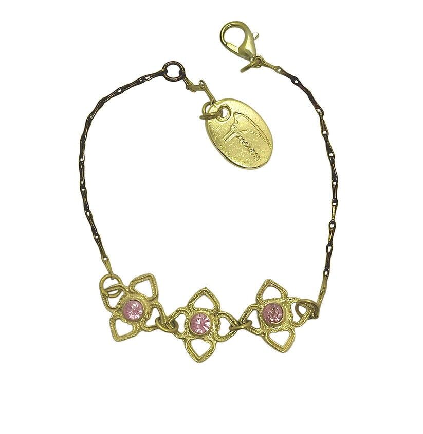 Mismy Goldarmband mit drei Blumen und rosa SW-Kristall