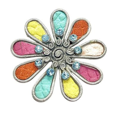 Spilla margherita multicolore con cristallo SW e argento 10µ
