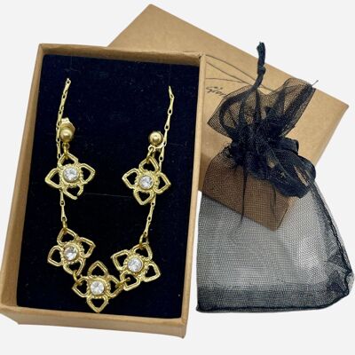 Conjunto Mismy Gargantilla y pendientes en dorado y cristal Sw color cristal