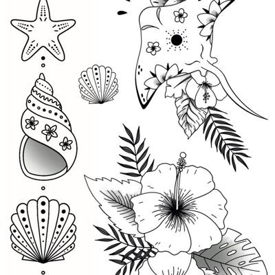 Parure de tatouages éphémères : Tiki Bloom
