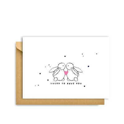 HAPPY TO HAVE YOU BUNNIES CARD, Anniversary Card, Hygge Cards C6 Greeting Card – Scandinavian Simplicity & Cosiness for Lovers of Minimalism, Nature & Simple Pleasures