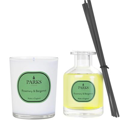 Coffret bougie 180 g et diffuseur 100 ml au romarin et à la bergamote
