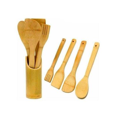 Bamboo Kitchen Utensil Set with Pot