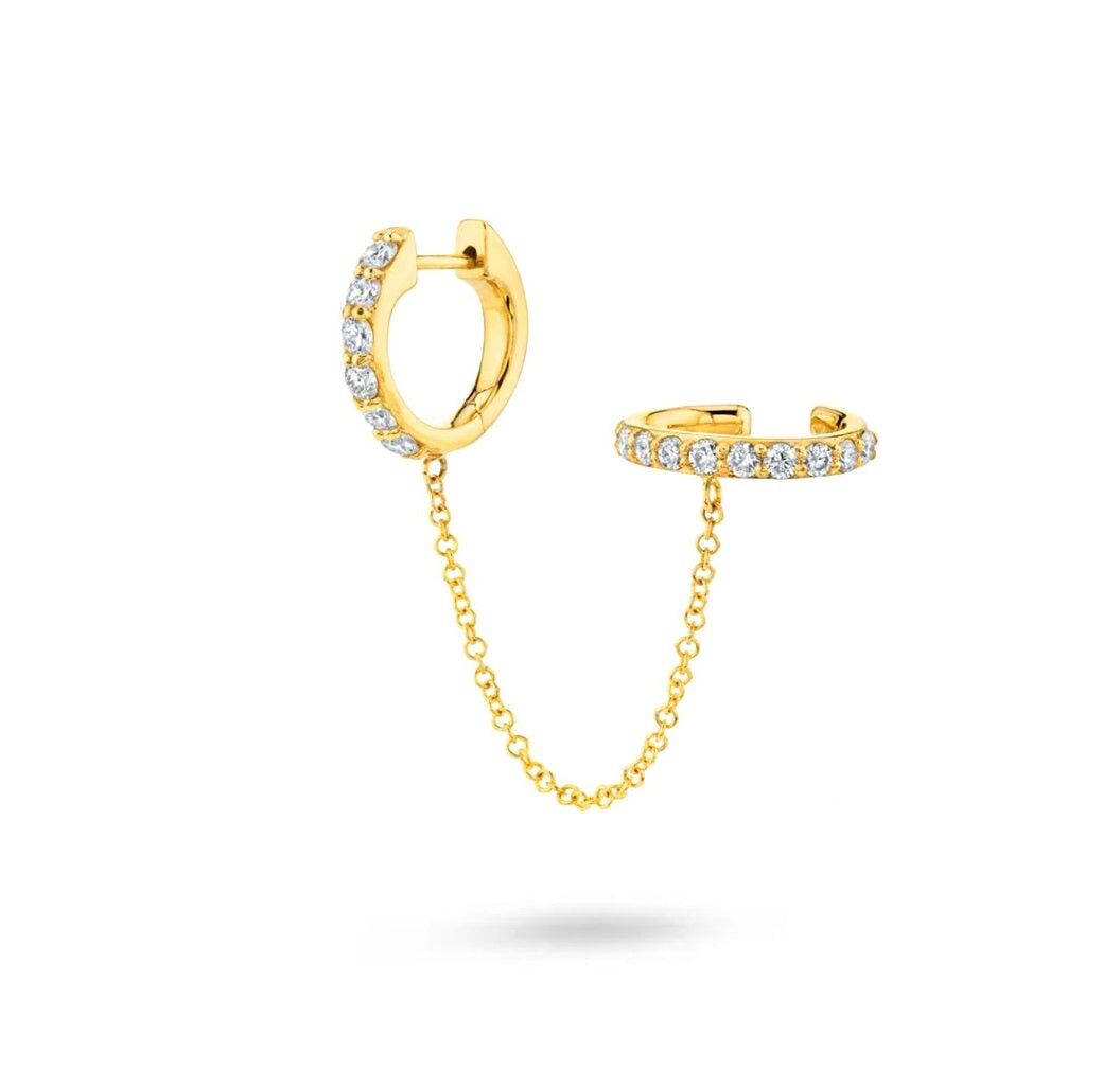 Orecchino singolo Huggie con maglie a catena