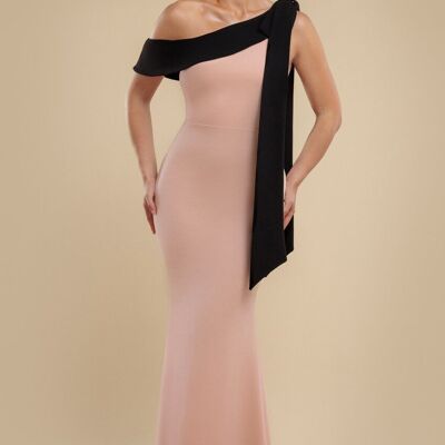 Robe longue asymétrique à nœud contrasté Goddiva DR4717