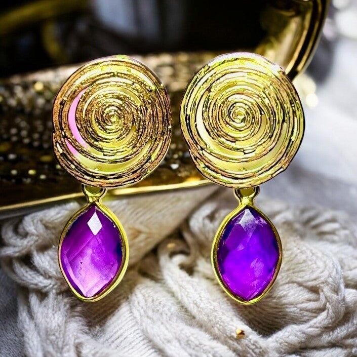 Boucles d’oreilles "VEGA" dorées or fin pierre Améthyste