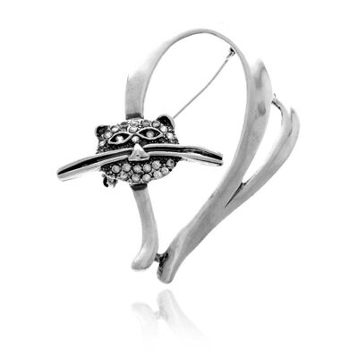 Spilla grande esclusiva in argento sterling 925 e zirconi cubici a tema gatto - SILCAT07