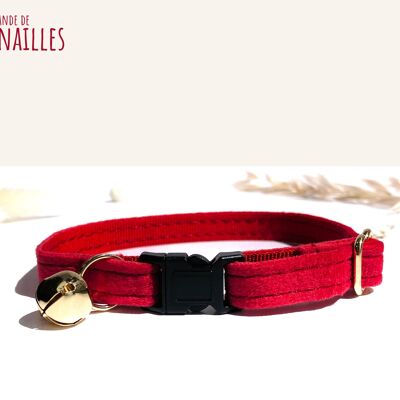 Collier Chat Anti-Étranglement Velours Lisse Rouge