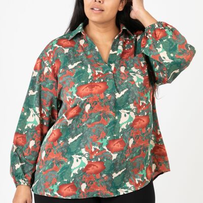 Camisa estampada verde de talla grande (C6632)