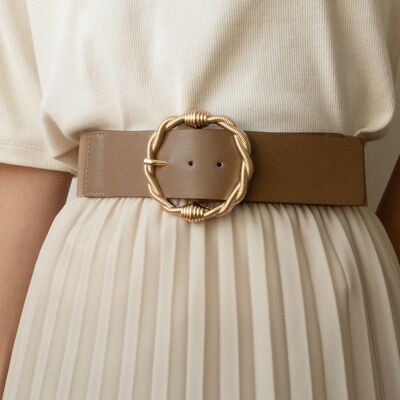 Wide elastic belt with gold buckle CF3842