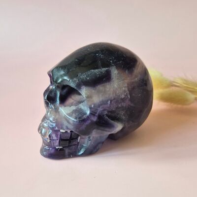Teschio di pietra preziosa, teschio di fluorite caramellata n. 4 | 675 g – 9,5 x 7 x 6 cm