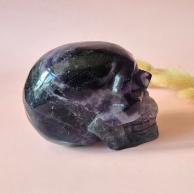 Teschio di pietra preziosa, teschio di fluorite caramellata n. 5 | 853 g – 10 x 7,5 x 6,3 cm