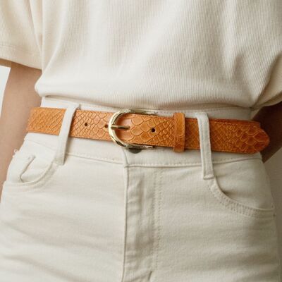 Ceinture femme en cuir impression lézard Fabriqué en Italie IT30-30-LZ ORANGE