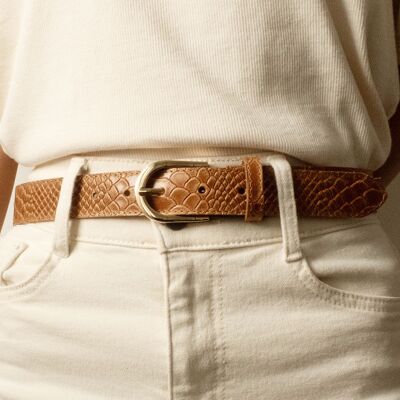 Cintura da donna in pelle stampa lucertola Made in Italy IT30-30-LZ CAMEL