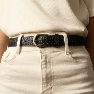 Cintura da donna in pelle stampa lucertola Made in Italy IT30-30-LZ NERO