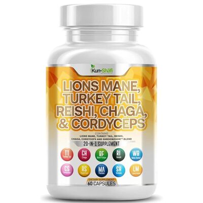 Complesso di fungo criniera di leone - Integratore per il supporto di cervello e memoria | Nootropico con Reishi, Cordyceps e Chaga - 60 capsule