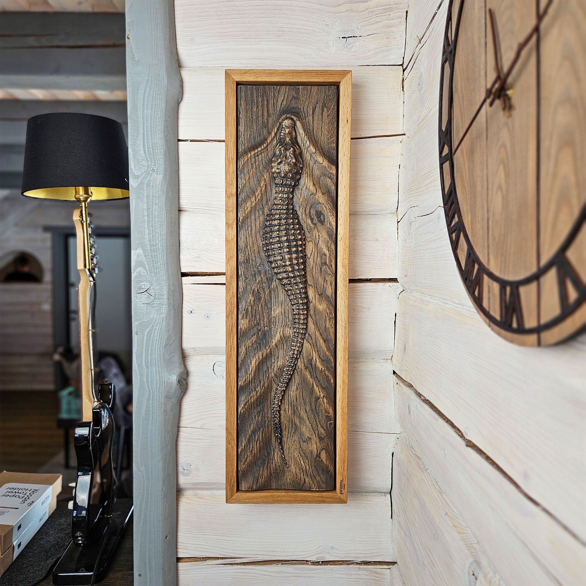 Handmade 3D Wooden Crocodile Wall Sculpture, Rustic Animal Wall Decor, Unique Carved Wood Art Gift