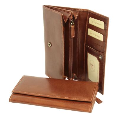 PORTEFEUILLE EN CUIR POUR FEMME AVEC POCHE EXTÉRIEURE - MARRON