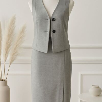 Grey Pencil Skirt with Slit – Modern and Chic Style