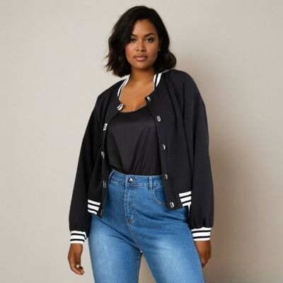 Chaqueta de peluche negra de talla grande (C6530/NEGRO)