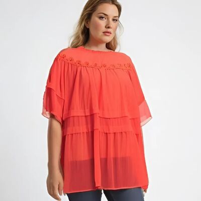 Top + blouse avec broderies grande taille (C6563-CORAIL)