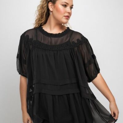 Top + blouse avec broderies grande taille (C6563-NOIR)