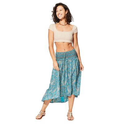 FALDA DE VERANO ASIMÉTRICA DE CUELLO ALTO Y BAJO JIP0051D