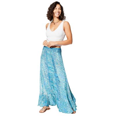 FALDA LARGA DE VERANO BOHEMIA CON ABERTURA FLUIDA Y AZUL CLARO JIP0054G