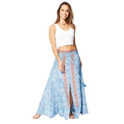 FALDA LARGA DE VERANO BOHEMIA CON ABERTURA, FLUIDA Y AZUL CLARO JIP0054I