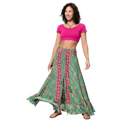 GONNA ESTIVA LUNGA BOHEMIAN SPACCHIO FLUIDO E ROSA CHIARO E VERDE JIP0054J