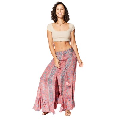 FALDA LARGA DE VERANO BOHEMIA CON ABERTURA FLUIDA Y ROSA CLARO JIP0054M