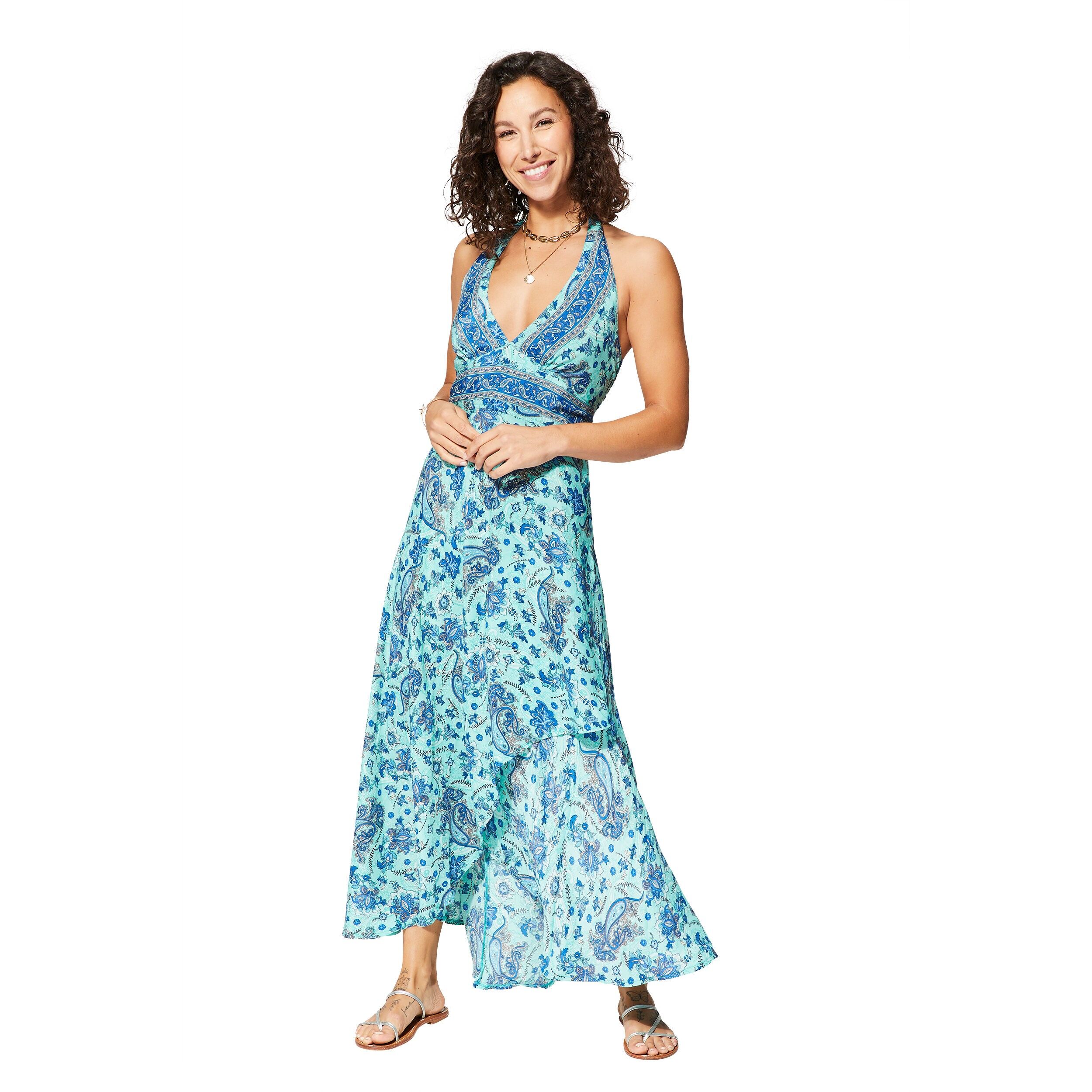 LANGES SOMMERKLEID MIT OFFENEM RÜCKEN WICKELBLAU MAXIPA0645F