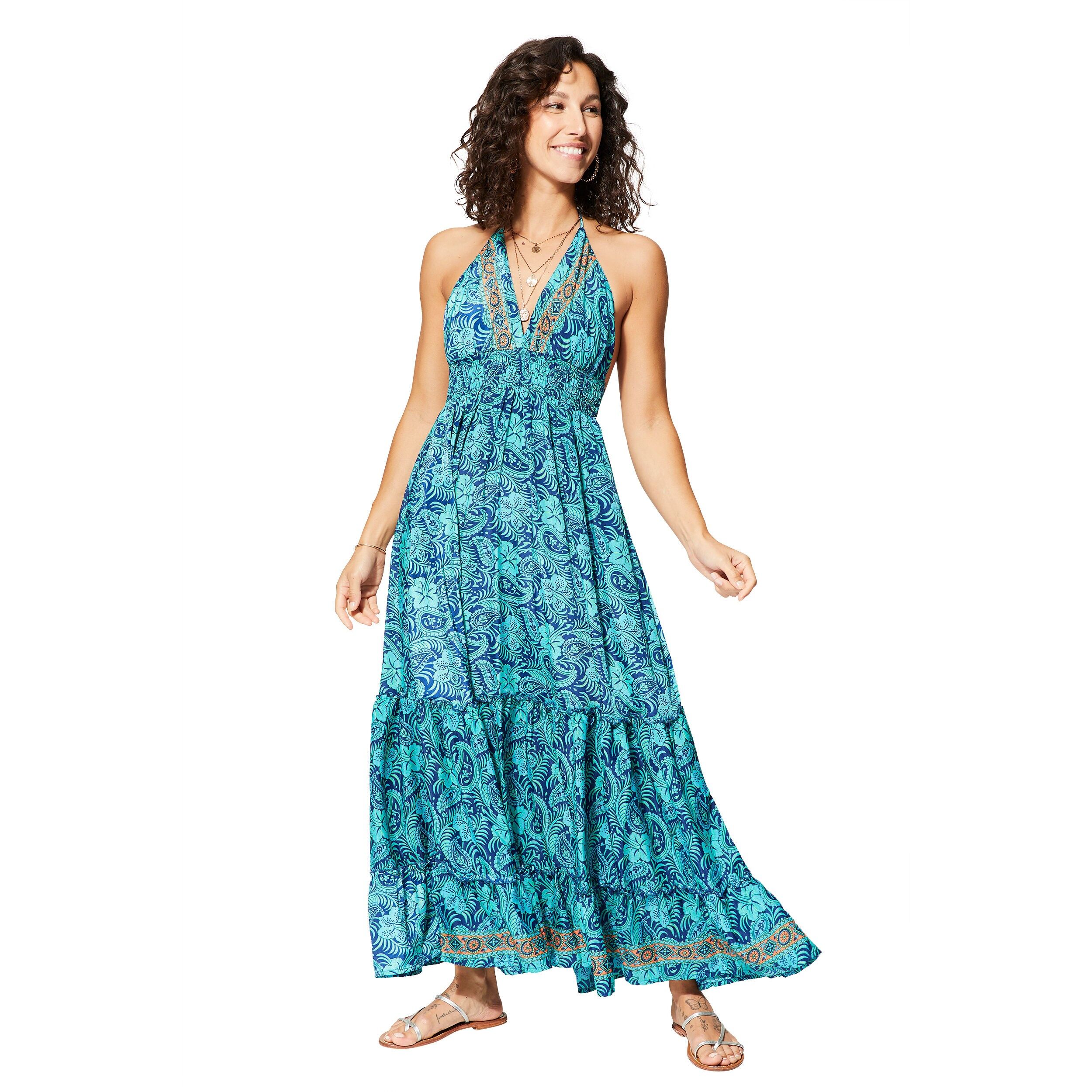LANGES SOMMERKLEID MIT OFFENEM RÜCKEN BLAU MAXIPA0649D