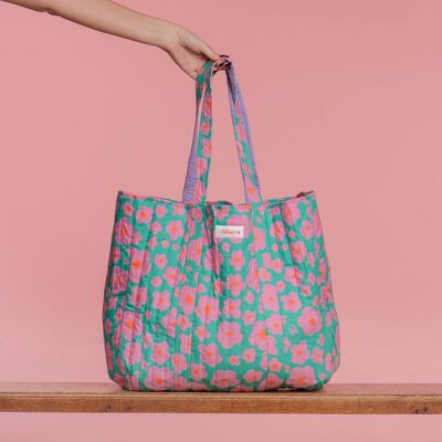Bolsa de mano acolchada con flores verdes