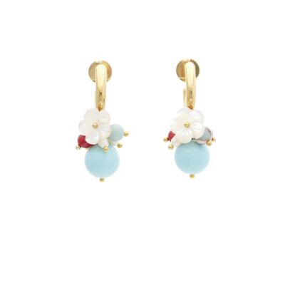 Orecchini in oro turchese con fiore in madreperla e corallo rosso
